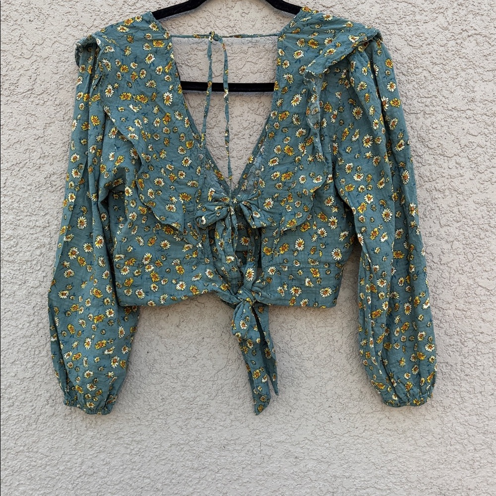 FAVLUX Green Floral Wrap Blouse - Picture 3 of 8
